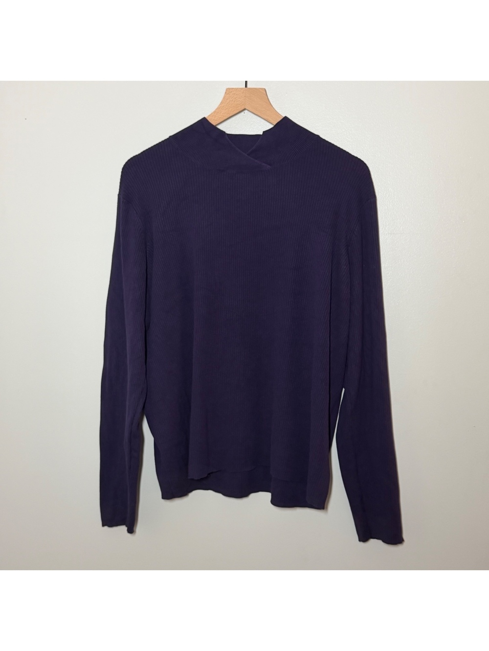 Coldwater Creek Womens 2X Purple Silk Blend Ribbed Mock Neck Sweater 20W 22W
